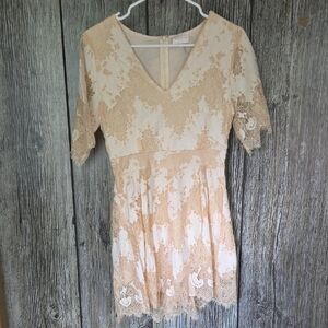 Elegant Lace BOHO Rromper in Cream and Tan
